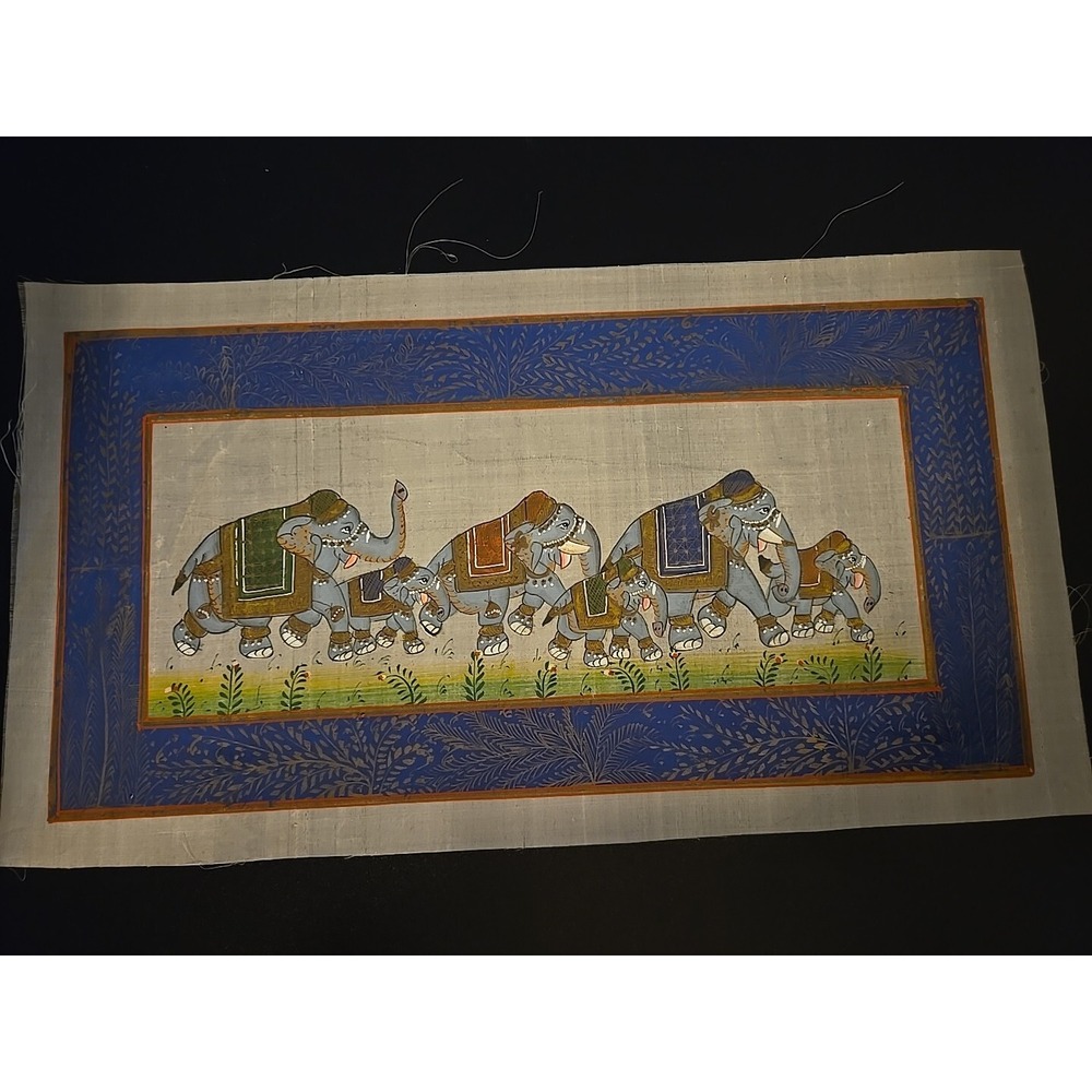 Vintage Art Silk Screen Picture Wall Home Decor Handmade 15.5" X‎ 8.5" Elephant